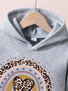 Girls' Letter Print Warm Hoodie And Sweatpants - Grey - View 4