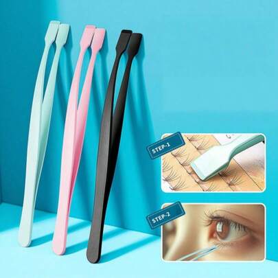 Pinzas 2 en 1 de acero inoxidable para extensiones de pestañas | Aplicador de pestañas de precisión y curvo con peine | Herramienta de aislamiento de pestañas clásica de volumen DIY | Suministro de kit de belleza profesional para maquillaje de pestañas