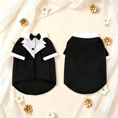 1pc Pet Dog Suit Tuxedo, Gentleman Style With Sleeves, Bow Tie Decoration, Non-Elastic Fabric, Please Choose One Size Larger, Suitable For Small/Medium Dog Clothes, Cat Clothes, Pet Wedding And Garden Party Use, Pet Wedding Gift First Choice