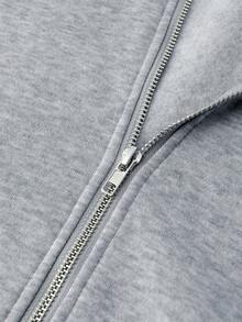 Men's Spring Autumn Winter Solid Color Pocket Loose Drop Shoulder Zip-Up Hooded Sweatshirt - Grey - View 11