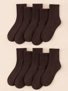 1/6 Pairs Unisex Solid Brown Maillard Color Comfortable High Elasticity Mid-Calf Socks, Suitable For Commuting, All-Season Wear, Sweat-Absorbent, Breathable - Brown - View 11