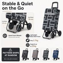 43L Large Capacity 4-Wheel Shopping Cart, Push & Pull Dual Mode, 25KG Heavy Duty, Lightweight Black Steel Frame, Random Color - Multicolor - View 2