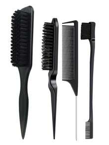 5pcs Wooden Hairbrush And Rat Tail Comb Set – Made Of Soft Bristles, ABS And Natural Wood – Smooths Hair, Detangles – Perfect For Daily Care, Salon Styling, Back To School And Travel - Multicolor - View 29