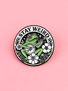 Stay Weird Frog Brooch – Cute Banjo Playing Frog Floral Enamel Pin For Bag Jacket Accessories Gift - Multicolor - View 6