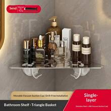KOEMO No-Drill Vacuum Suction Triangle Storage Rack For Bathroom And Kitchen - Heavy Duty Triangular Corner Shelf With 2 Hooks, No Tools Required Installation, Space-Saving Design, Suitable For Shower, Sink Countertop, And Toilet Wall/Tiles, Compact And Easy To Install, Minimalist Plastic Material, Rust-Proof High-Quality ABS Material, Shower Caddy, Multi-Functional Storage Triangle Basket For Organizing Supplies - Silver - View 7