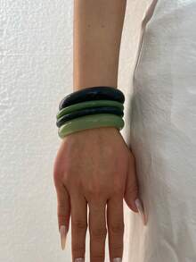 4/1 pieza Conjunto de pulseras de material acrílico vintage elegante, diseño minimalista de moda, adecuado para el uso diario de las mujeres - Verde - Ver 3