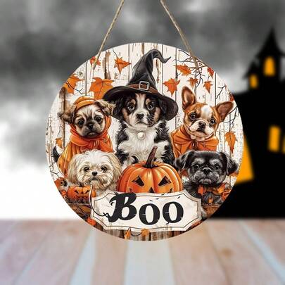 Dekorasi Kayu Bertema Halloween "Boo", Menampilkan Anjing Lucu Berkostum - Dekorasi Rumah dan Taman Bertema Liburan, Logo Pecinta Hewan Peliharaan Bertema Liburan, Dekorasi Seni Dinding, Dekorasi Pintu, Dekorasi Tanda Halloween untuk Rumah Sakit Hewan Peliharaan