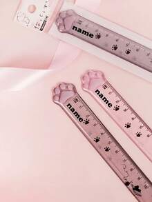 1pc Customized Name Cat Paw Acrylic Ruler, 15CM Glitter Transparent Ruler, Personalized Engraved Name Cute Paw Print Measuring Tool, Student Stationery Bookmark Ruler, Back To School Gift - Multicolor - View 3