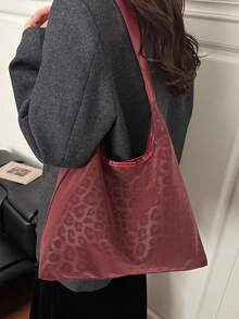 Bolso Tote Vintage con Estampado de Leopardo, Diseño de Gran Capacidad, Duradero y Resistente a Arañazos, Bolso de Hombro Versátil para Desplazamientos y Salidas Diarias - Rojo - Ver 4