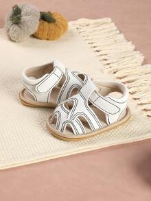 1 Pair Infant Hollow Out Solid Color Versatile Round Toe Flat Sandals Suitable For Spring Summer Autumn - White - View 3