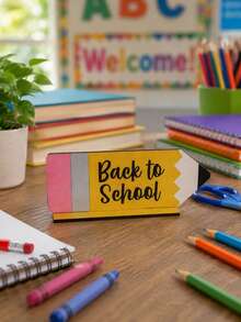 1 PC Back To School Season Pencil Shaped Desktop Plaque Cute And Bright Printed Desktop Ornament Suitable For Classroom, Study, Back To School Party, Indoor Desktop Display Decoration Gift - B - View 6