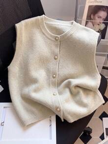 JIANHU Minimalist Knit Vest, Layering Design, Elegant Button Details, Suitable For Autumn/Winter Daily Wear | Warm & Versatile, Suitable For Christmas, New Year Party And Everyday Outfits - Apricot - View 5