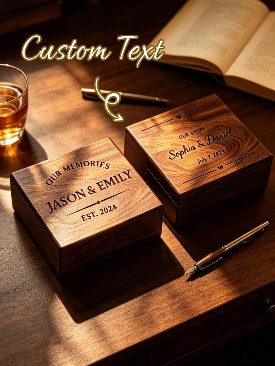 Personalized Wedding Keepsake Box, Customized Commemorative Box, Couple Name Gift, Anniversary Storage Box, Ideal Gift For Him - Multicolor - View 1