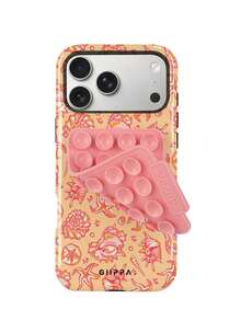 GIIPPA 1件暖橘色底色與粉橘色海洋元素圖案設計手機殼，適用於Phone 17 Pro Max，附粉色吸盤，相容於Phone 16 Pro Max、15 Pro Max、14 Pro Max，韓系高端時尚趣味手機殼，相容於11/12/13/14/15/16 Pro Max Plus，優雅設計適合男女使用，復活節、婚禮季與生日送給女友的完美禮物！ - 多色1 - 查看 1