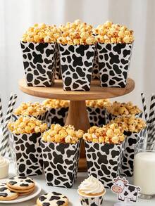 10 piezas Cajas de palomitas de maíz de papel con estampado de vaca, palomitas de maíz desechables con tema de vaca, contenedores de comida de papel, cajas de bandeja de aperitivos con tema de animales de granja para fiesta de primer cumpleaños, baby shower, revelación de género, decoraciones de fiesta de vaca, baby shower, cajas de regalo de fiesta de vaca, embalaje de regalo, suministros de fiesta de vaca, bolsas de regalo de fiesta de vaca - Vaca - Ver 3