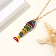 Collar con colgante de vida marina estilo bohemio de verano para mujer, joyería ligera de cuentas para playa, fiesta en la playa y uso diario, regalo - Multicolor - Ver 9