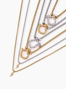 Vandermere 18K Gold Plated Stainless Steel Box Chain Necklace With Dual-Tone Chunky Clasp Pendant, Waterproof Jewelry For Women - Multicolor - View 2