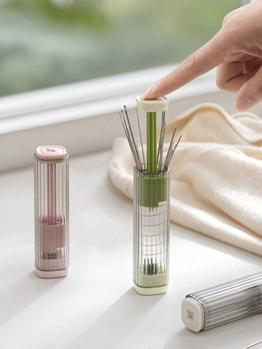 1pc Portable Mini Sewing Kit, Magnetic Needle Box With Lift-Up Design For Easier Use, Travel Essential, Home Essential (Needles Not Included) - Adjustable - View 1