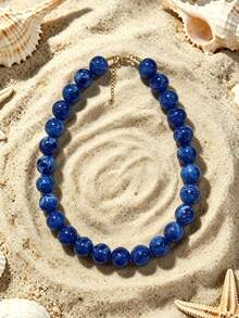 1pc European And American Bohemian Round Geometric Cloud Multicolor Beaded Necklace, Stainless Steel 18K Gold Lobster Clasp, Gift & Daily Wear - Handmade Resin Beaded Stainless Steel Necklace - View 30