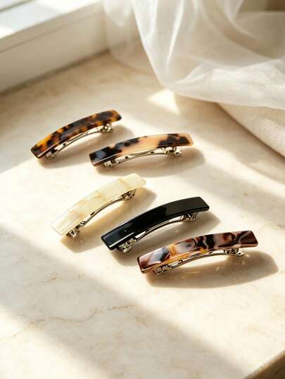 Spring/Summer Women's Fashion Elegant Acetate Tortoiseshell One-Line Hair Clip, Minimalist Elegant Side Spring Clip, Casual Versatile Back Head Broken Hair Top Clip