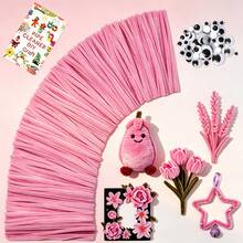 [131pcs Handmade Set]100pcs Solid Color Pipe Cleaners + 30pcs Googly Eyes + 1 DIY Tutorial Book, Soft Chenille Stems, Suitable For Handmade Flowers, Holiday Decorations, Home Desktop Decor, Seasonal Party And Holiday Gift DIY Craft Materials - Pipe Cleaner Set - View 22