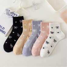 1/5/10 PairsShort Socks - Bowknot Love Multi Colored Women's Socks, Breathable And Versatile Valentine's Day Couple Socks, Suitable For All Seasons - Multicolor - View 2
