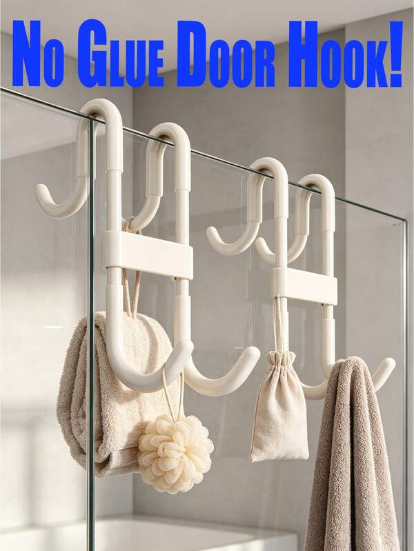 Heavy Duty S Hook No Drilling Shower Glass Door Hook For Bathroom Towel Coat Clothes, Rust Proof Utility S Shaped Hook For Home StorageDouble Sided Multifunctional Hanging