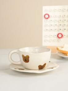 1pc Set Personalized Cute Style Coffee Cup & Saucer, Bear Ceramic Cup & Saucer, Suitable For Club, Home, Coffee Shop, Restaurant Use - WX190-bear - View 5