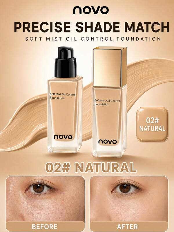NOVO Soft-Matte Oil-Control Foundation: With A Velvety, Smooth Texture That Conceals Acne Marks And Redness, It Offers A Lightweight Finish Without A Mask-Like Effect, Perfect For Everyday Matte Make-Up.
