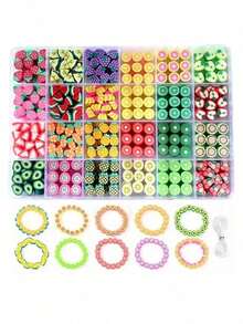 Set Manik-Manik Tanah Liat Buah 24 Buah, Berbagai Warna dan Bentuk Buah, Perlengkapan Lengkap untuk Membuat Perhiasan Kalung, Gelang, dan Anting, Aktivitas Merangkai Manik-Manik Buatan Tangan - MultiWarna - View 9
