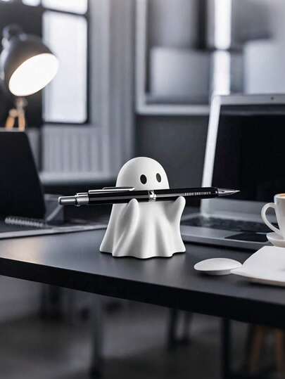 1pc Cute Ghost Desktop Pen Holder, Halloween Decor, Resin Desktop Organizer, Halloween Gift, Birthday Gift, Stationery