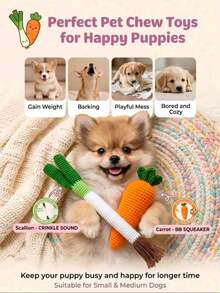Vegetable Shaped Pet Chew Toy Set, Squeaky Carrot And Crunchy Leek Interactive Toys, Suitable For Small Dogs, Medium Dogs And Cats, Clean Teeth, Relieve Boredom Puppy Vocalization Toys - Multicolor - View 6