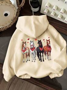 Tween Girl Fun Graphic Print Pullover Sweatshirt, Warm & Comfortable Thermal Lined Pullover Sweatshirt For Autumn/Winter - Apricot - View 4