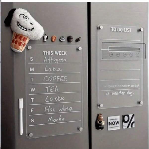 1pc Transparent Acrylic Magnetic Message Board, Weekly Planner/To-Do List Erasable Magnetic Fridge Magnet, Suitable For Home And Office Use (Includes 1 Whiteboard Marker)