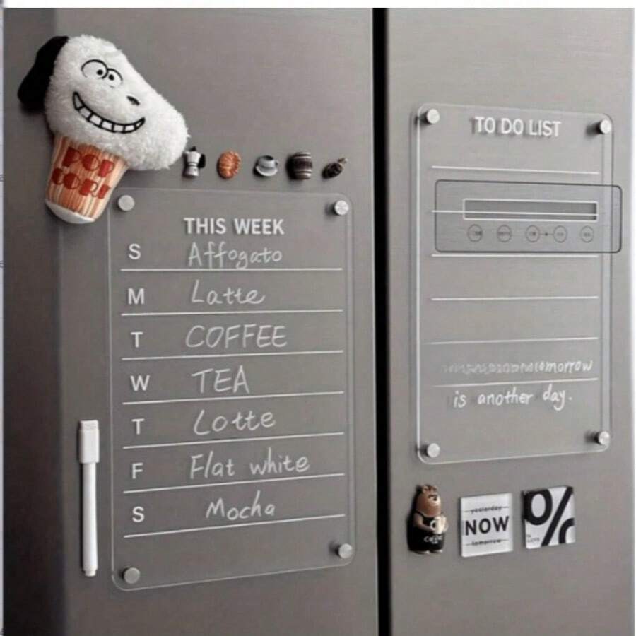 1pc Transparent Acrylic Magnetic Message Board, Weekly Planner/To-Do List Erasable Magnetic Fridge Magnet, Suitable For Home And Office Use (Includes 1 Whiteboard Marker) - A - View 1