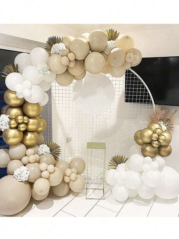 Kit di 185 pezzi di palloncini in lattice beige, nudo, bianco e oro con coriandoli per arco e ghirlanda, per laurea, compleanno, matrimonio, anniversario, celebrazioni, San Valentino, addio al nubilato, battesimo, sfondo per feste e decorazione per la casa