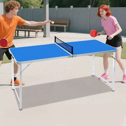 Aluminum Alloy Folding Ping Pong Table Set, Portable Table Tennis Table With Carry Handle And Black Net, 152*67*70cm/59.84*26.38*27.56in Foldable Ping Pong Table For Family Rooms, School Rooms, Office Areas, Outdoor Picnic Spots, Etc.