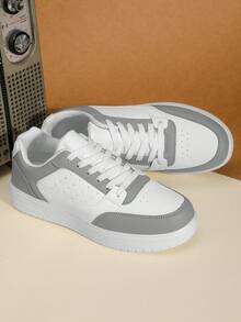 Zapatillas deportivas de suela gruesa blancas y grises para hombre, zapatos deportivos casuales retro de 2026 de caña baja, zapatos versátiles de uso diario que aumentan la altura, zapatos de suela gruesa de ante tipo galleta, zapatos casuales para hombre, zapatos deportivos diarios duraderos y de moda, zapatillas de caña baja con cordones transpirables, zapatos versátiles INS para estudiantes, zapatos unisex para parejas 36-47, zapatos casuales versátiles para ir al trabajo - ceniza blanca - Ver 3