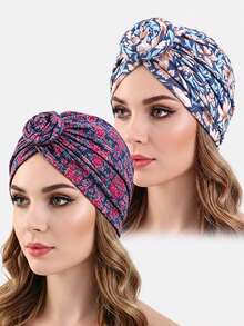 2pcs Women's Bohemian Snail Flower Headscarf Hat, Headwrap, Hair Protection Cap, Suitable For Daily Use - Multicolor - View 6