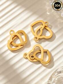 5 piezas de conectores de corazón entrelazados en oro y plata, eslabones de corazón doble de acero inoxidable 304 para hacer pulseras, collares y suministros de joyería DIY - conector - Ver 1