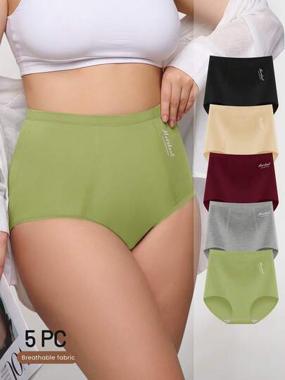 5pcs Plus Size Women's Seamless Panties, High Waist Tummy Control Butt Lifting, High Elasticity Comfortable Breathable Women's Underwear
