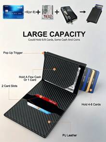 RFID Blocking PU Leather Men's Wallet Pop Up Card Holder Slim Trifold Smart Wallet With Zipper Coin Pocket Magnetic Closure Credit Card Case - Black - View 4