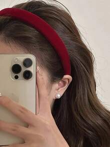 1pc 2cm Vintage Burgundy Flocked Sponge Flocked Headband - Red - View 7