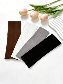 4pcs Solid Color Wide Stretch Headband For Women Soft Elastic Hairband Yoga Sports Workout Makeup Wash Face Fashion Hair Accessories Headbands - Multicolor - View 1
