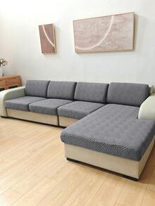 1pc Solid Color Jacquard Stretch Removable Machine Washable Sofa Cushion Cover, Polyester Sofa Seat And Backrest Cover For Living Room - Grey - View 5