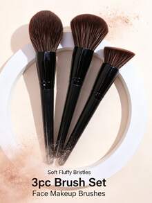 3pcs Large Makeup Brush Set, Soft Fluffy Fiber Bristles With Black Handle, Suitable For Loose Powder, Blush, Contour, Highlighter, Daily Makeup Tool - Multicolor - View 6
