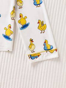 Women's 2-Piece Satin Pajama Set, Cute Cartoon Duck Print, Lapel Long Sleeve Top And Elastic Waist Pants, Soft And Silky Loungewear - Yellow - View 5