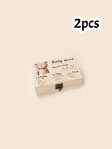 客製化木製記憶盒，個性化成長紀念品，可愛動物房間裝飾，客製化出生細節盒，可客製化姓名生日禮物，兒童 - 風格A - 查看 9