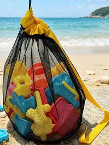 1pc Mesh Beach Bag, Shell Series With Zipper And Adjustable Shoulder Strap, Cute Beach Tote Bag, Suitable For Collecting Shells, Beach Toys And Swimming Gear, Toy Storage Organizer Bag, Cruise Travel Essential, Camping Beach Necessity - A - View 5