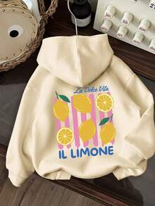Tween Girl Fun Graphic Print Pullover Sweatshirt, Warm & Comfortable Thermal Lined Pullover Sweatshirt For Autumn/Winter - Apricot - View 3